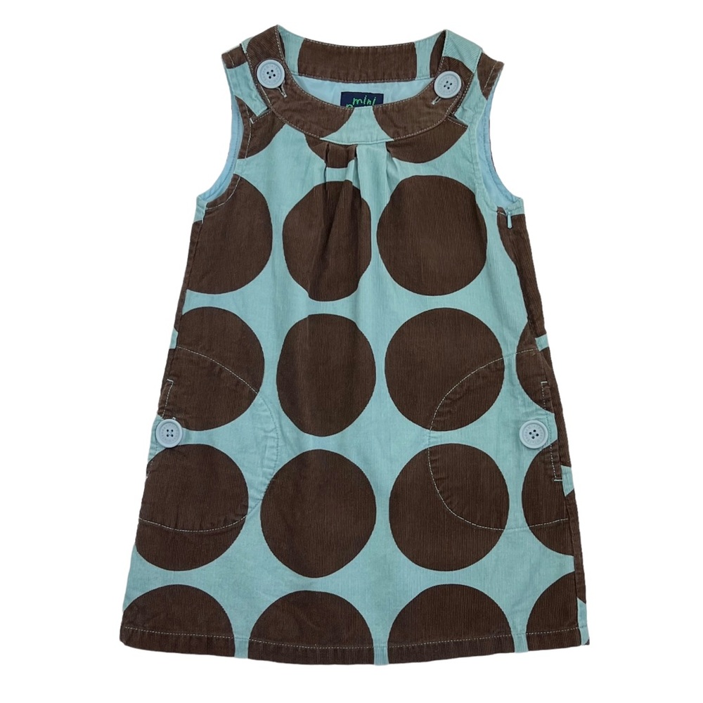 Mini Boden Aqua/Brown Circles Corduroy Pinnie (4-5)